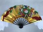 Japanese Folding Fan Shimaisen Sensu Vtg Bamboo Frame Gold Silver Flowers 4D792