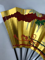 Japanese Folding Fan Shimaisen Sensu Vtg Bamboo Frame Gold Silver Flowers 4D792