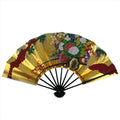 Japanese Folding Fan Shimaisen Sensu Vtg Bamboo Frame Gold Silver Flowers 4D792