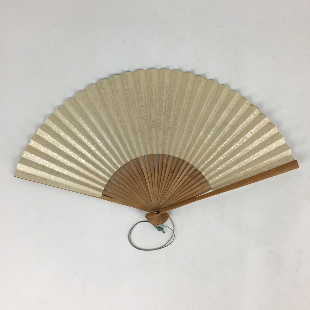Japanese Folding Fan Vtg Sensu Bamboo Frame Silver Paper Birds 4D620