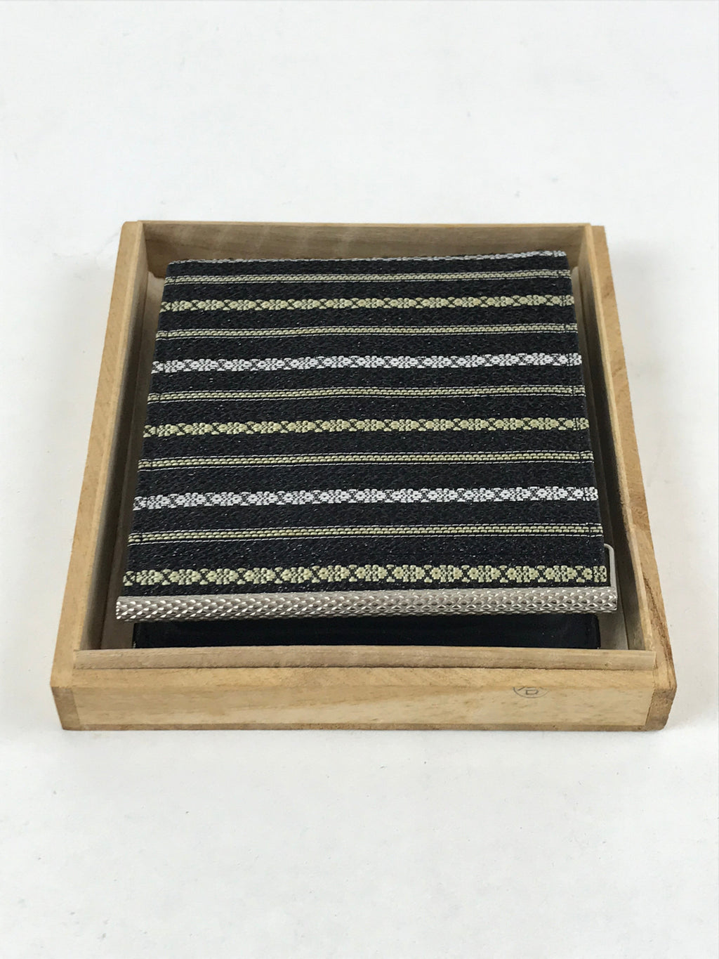 Japanese Folding Wallet Coin Purse Vtg Black Leather Fabric Hakata-Ori JK617