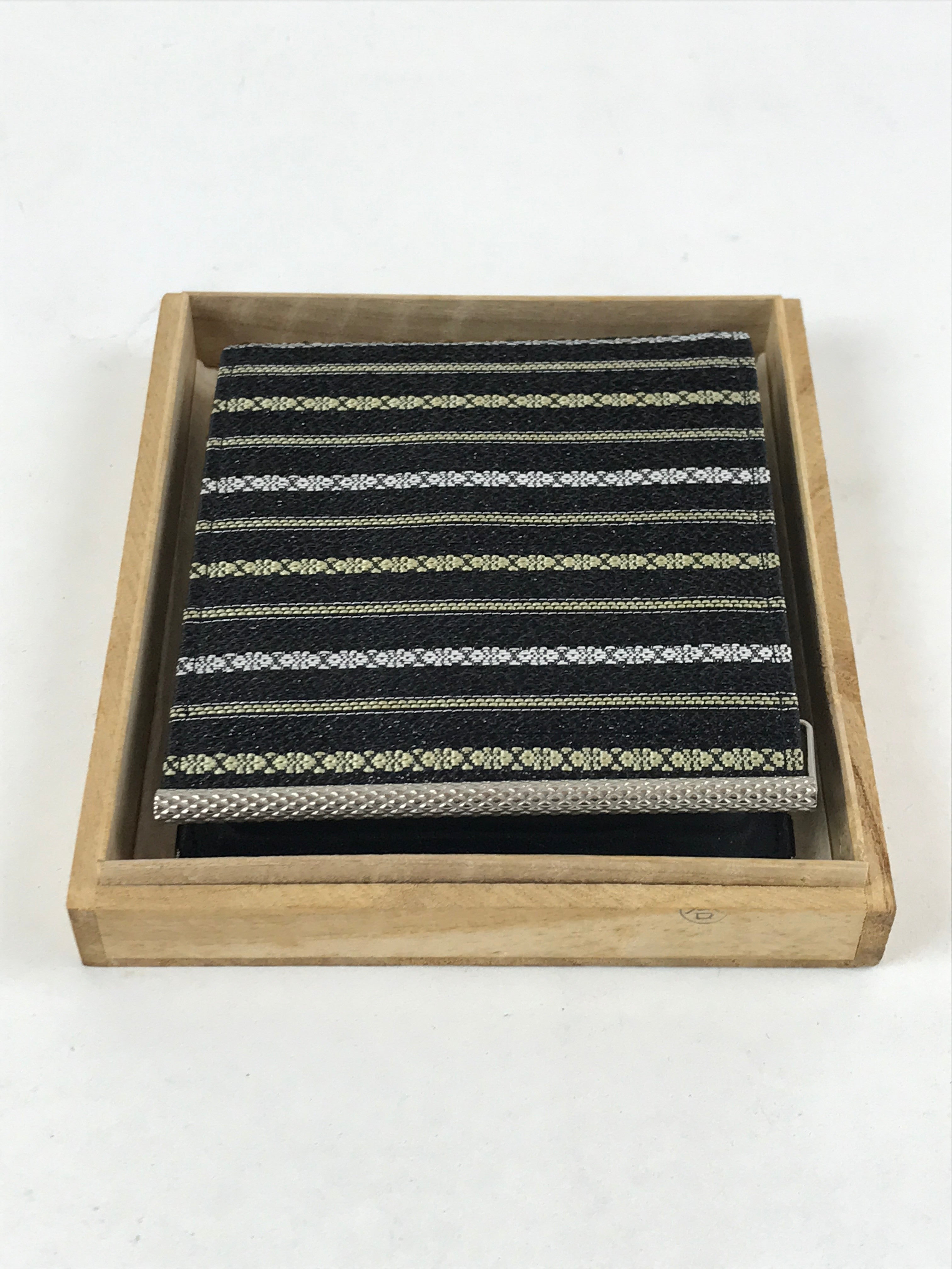 Japanese Folding Wallet Coin Purse Vtg Black Leather Fabric Hakata-Ori JK617