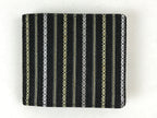 Japanese Folding Wallet Coin Purse Vtg Black Leather Fabric Hakata-Ori JK617
