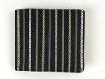 Japanese Folding Wallet Coin Purse Vtg Black Leather Fabric Hakata-Ori JK617