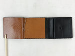 Japanese Folding Wallet Coin Purse Vtg Black Leather Fabric Hakata-Ori JK617