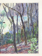 Japanese Forest Trees Scenery Pastel Drawing Art Signed Yoshihiro Hagino FL338