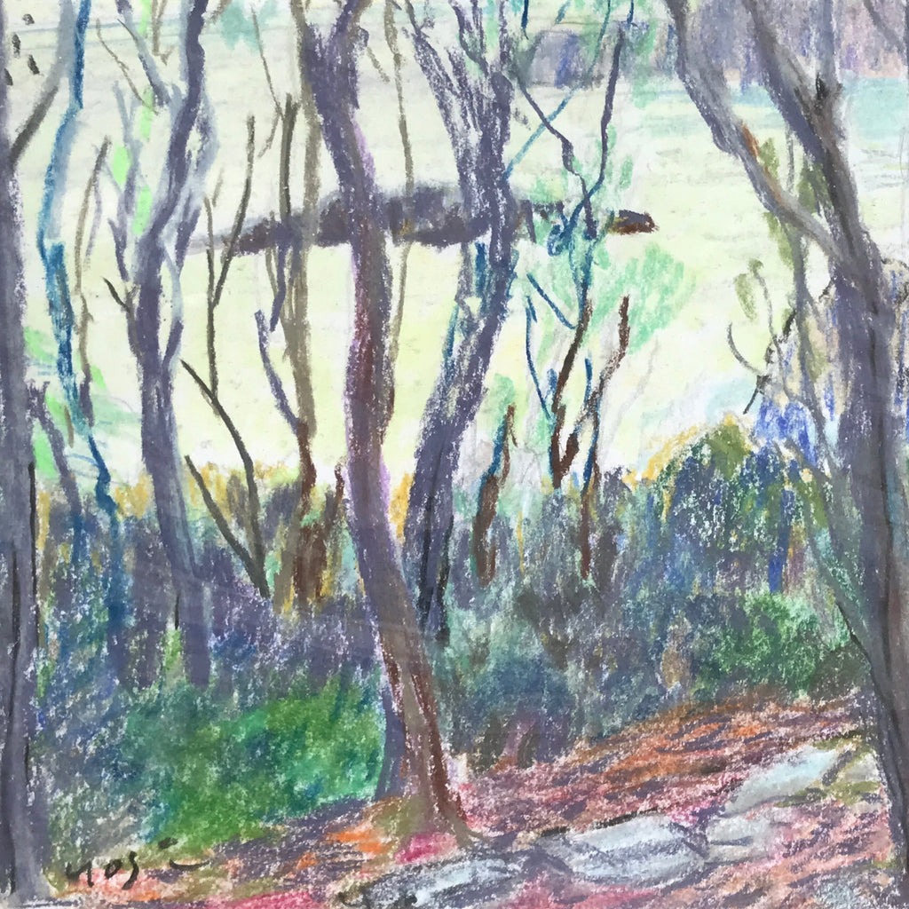 Japanese Forest Trees Scenery Pastel Drawing Art Signed Yoshihiro Hagino FL338