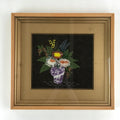 Japanese Framed 3D Quartz Art Vtg Handcrafted Flowers Vase Polished Stone FR5