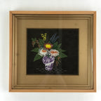 Japanese Framed 3D Quartz Art Vtg Handcrafted Flowers Vase Polished Stone FR5