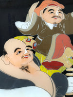 Japanese Framed 7 Lucky Gods Artwork Vtg Enamel Ebisu Daikoku Hotei Jurojin FR27