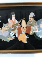 Japanese Framed 7 Lucky Gods Artwork Vtg Enamel Ebisu Daikoku Hotei Jurojin FR27