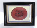 Japanese Framed Artwork Vtg Family Crest Ivy Tsuta Brown Oval Wood Glass FR34