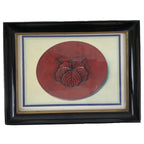 Japanese Framed Artwork Vtg Family Crest Ivy Tsuta Brown Oval Wood Glass FR34