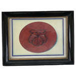 Japanese Framed Artwork Vtg Family Crest Ivy Tsuta Brown Oval Wood Glass FR34