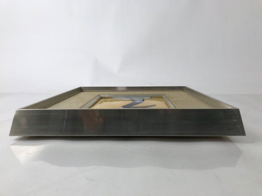 Japanese Framed Artwork Vtg Red-Crowned Crane Cloisonne Shippo Metal Silk FR29