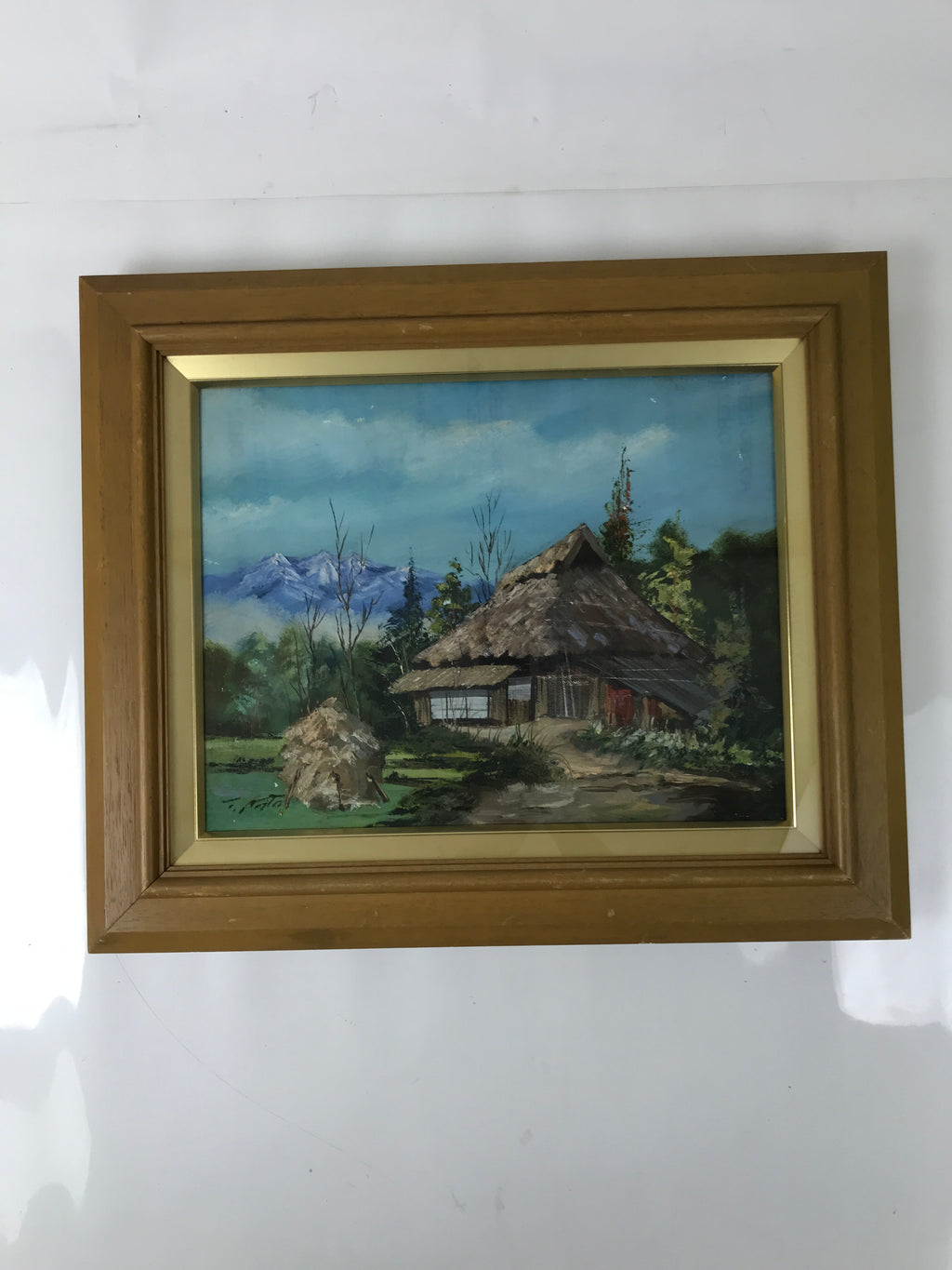 Japanese Framed Artwork Vtg Traditional House Kominka Mountain Acrylic FR31
