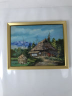 Japanese Framed Artwork Vtg Traditional House Kominka Mountain Acrylic FR31