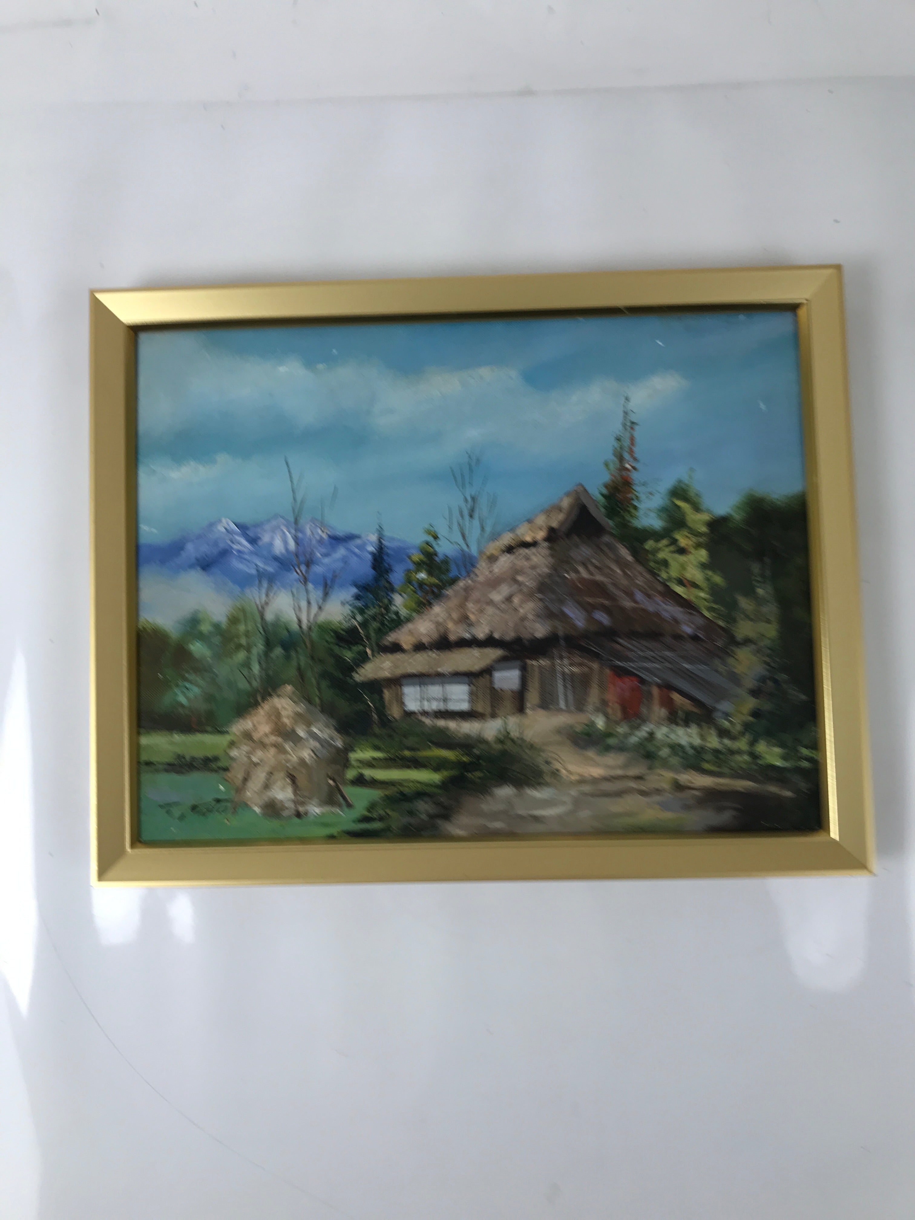 Japanese Framed Artwork Vtg Traditional House Kominka Mountain Acrylic FR31