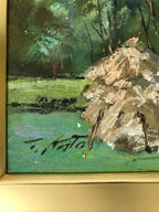 Japanese Framed Artwork Vtg Traditional House Kominka Mountain Acrylic FR31
