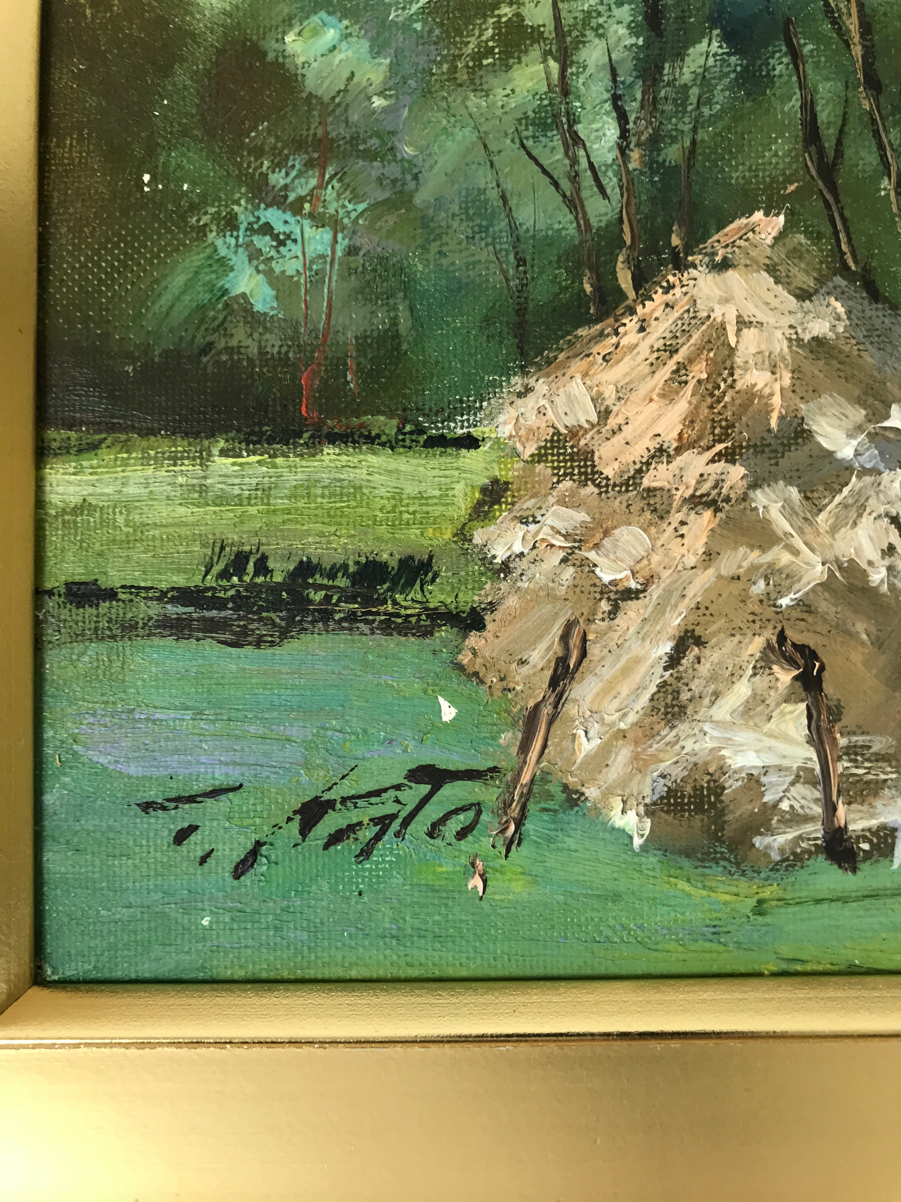 Japanese Framed Artwork Vtg Traditional House Kominka Mountain Acrylic FR31