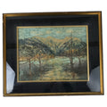Japanese Framed Artwork Vtg Trees Mountain Winter Textured Washi Paper FR30