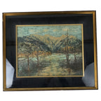 Japanese Framed Artwork Vtg Trees Mountain Winter Textured Washi Paper FR30