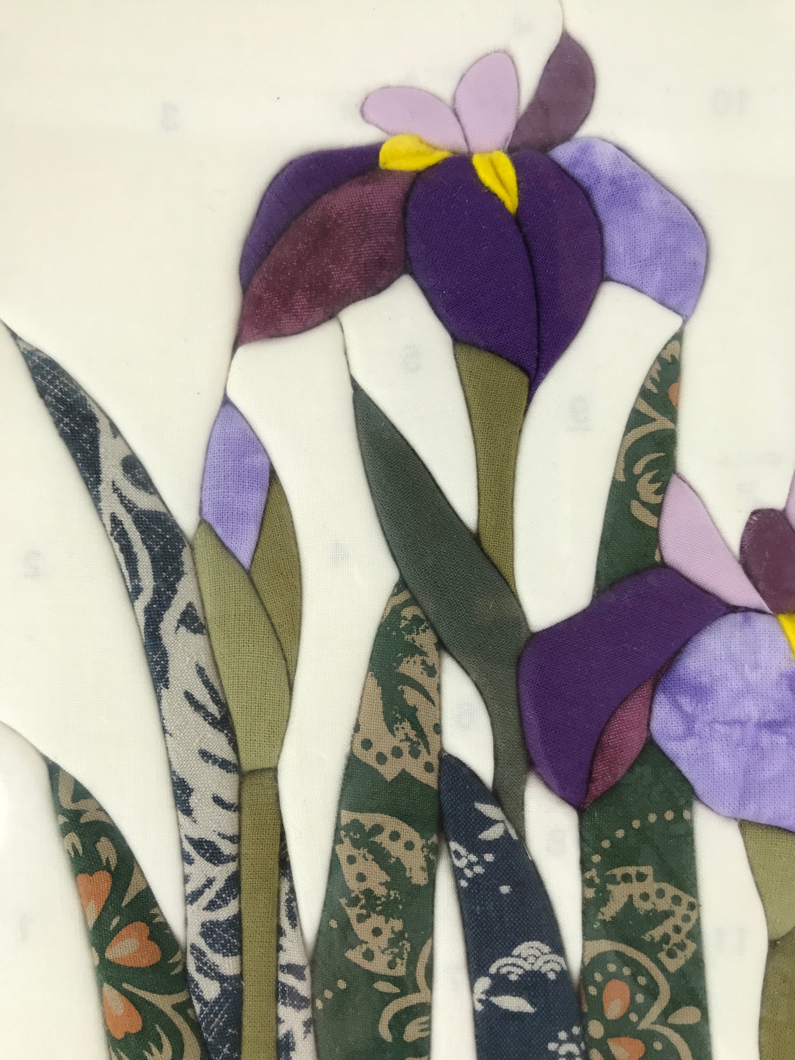 Japanese Framed Fabric Iris Flowers Art Vtg Oshie Zaiku Hanashoubu Purple FR24