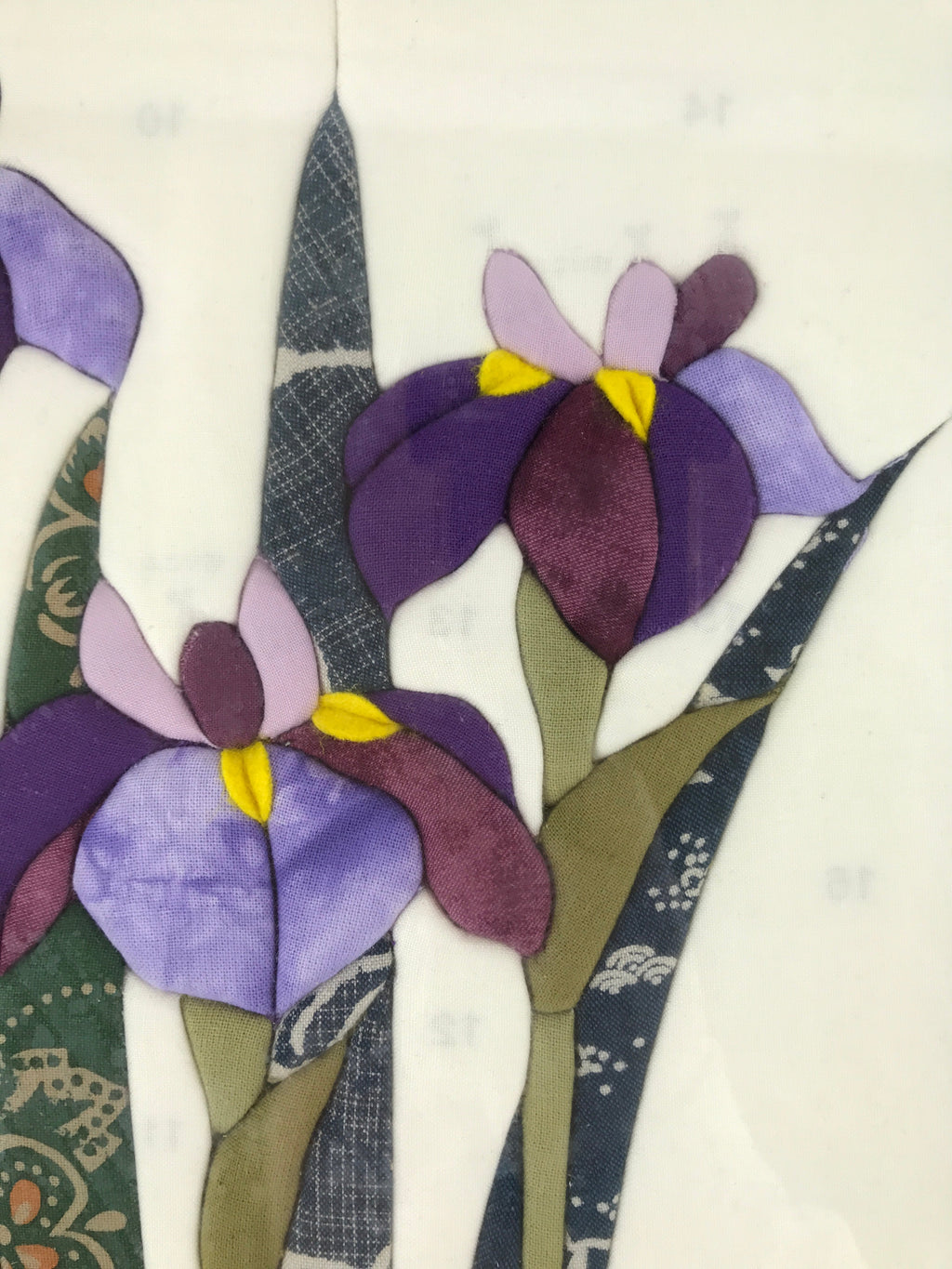 Japanese Framed Fabric Iris Flowers Art Vtg Oshie Zaiku Hanashoubu Purple FR24