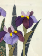 Japanese Framed Fabric Iris Flowers Art Vtg Oshie Zaiku Hanashoubu Purple FR24