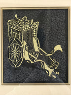 Japanese Framed Katagami Kimono Stencil Vtg Gosho Guruma Court Carriage FR26