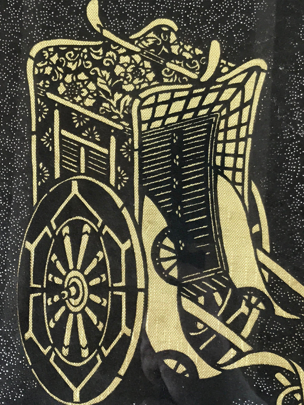Japanese Framed Katagami Kimono Stencil Vtg Gosho Guruma Court Carriage FR26