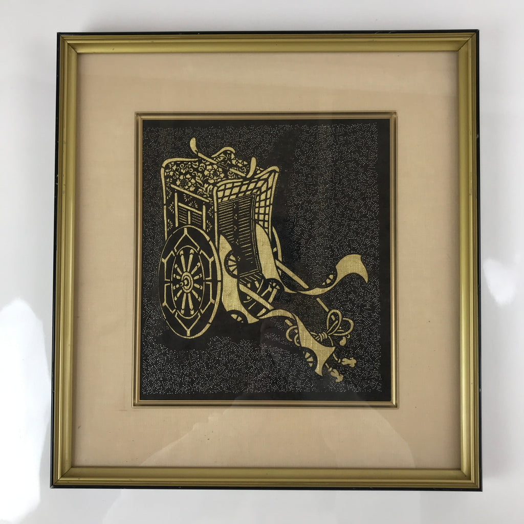 Japanese Framed Katagami Kimono Stencil Vtg Gosho Guruma Court Carriage FR26