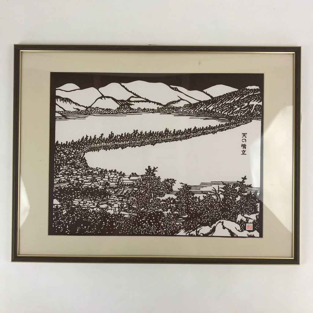 Japanese Framed Katagami Vtg Kimono Stencil Amanohashidate Kyoto Vista FR18