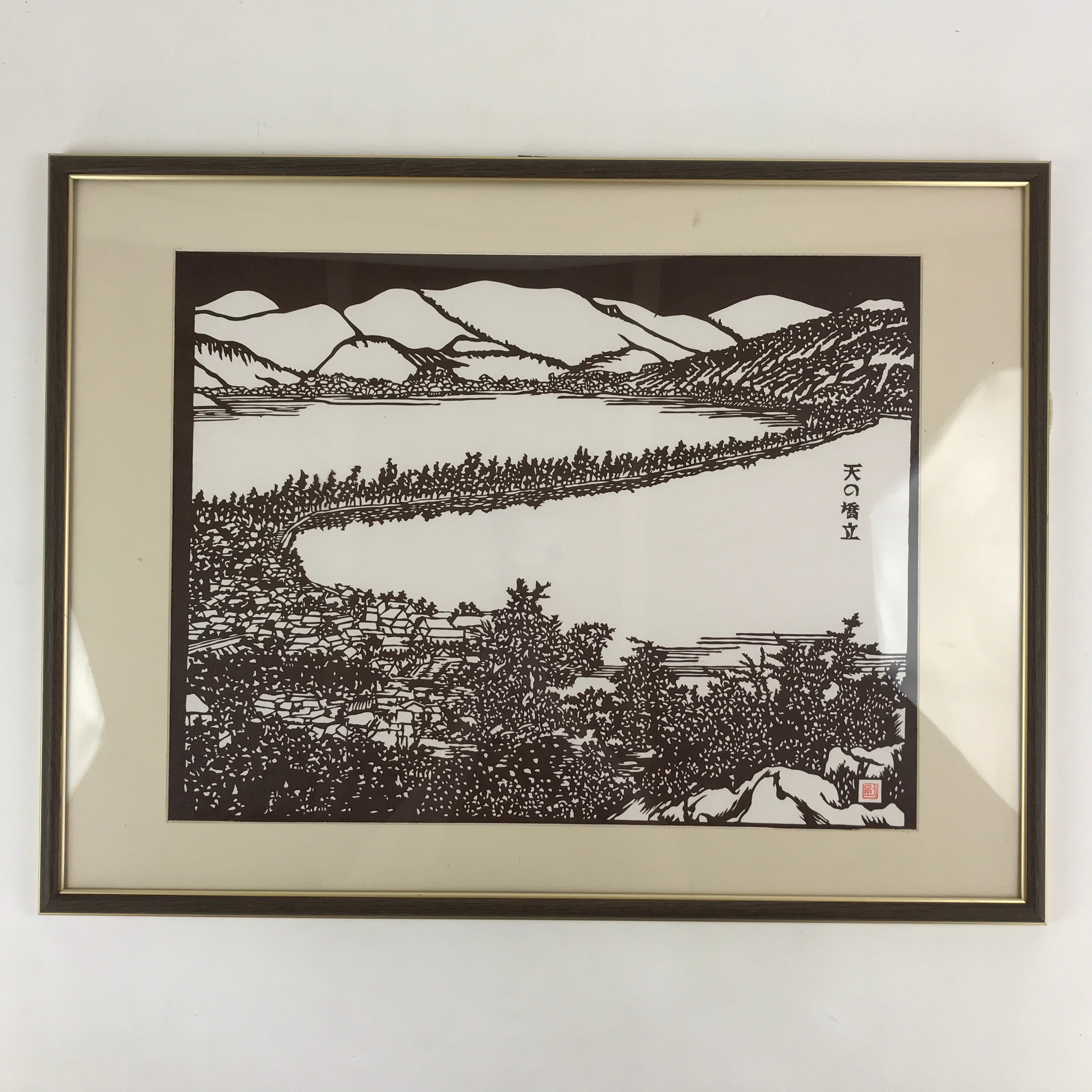 Japanese Framed Katagami Vtg Kimono Stencil Amanohashidate Kyoto Vista FR18