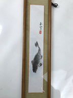 Japanese Framed Tanzaku Artwork Vtg Carp Koi Fish Black Plexiglass Panel FR28