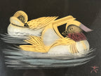 Japanese Framed Wajima Lacquerware Panel Art Vtg Makie Ducks Black Gold FR25