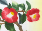 Japanese Framed Washi Paper Camellia Flowers Art Vtg Tsubaki Red Green FR23