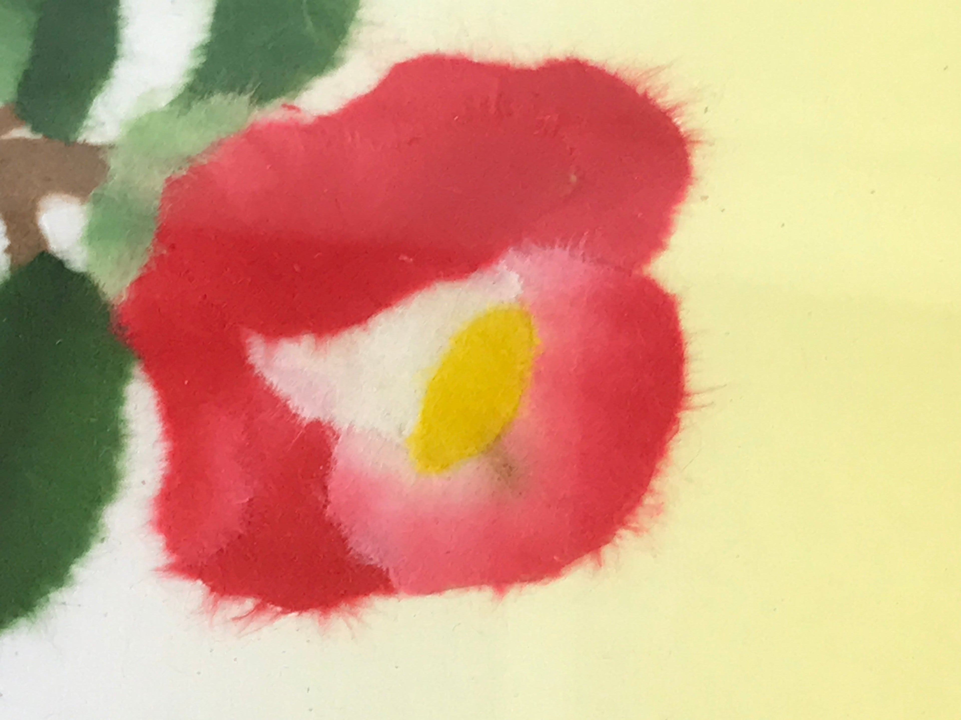 Japanese Framed Washi Paper Camellia Flowers Art Vtg Tsubaki Red Green FR23