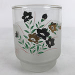 Japanese Frosted Glass Teacup Vtg Black Gold Asagao Flower Yunomi TC446