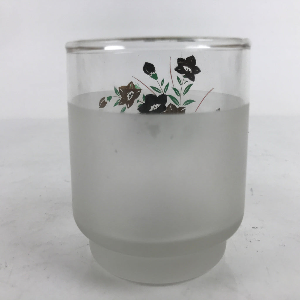 Japanese Frosted Glass Teacup Vtg Black Gold Asagao Flower Yunomi TC446