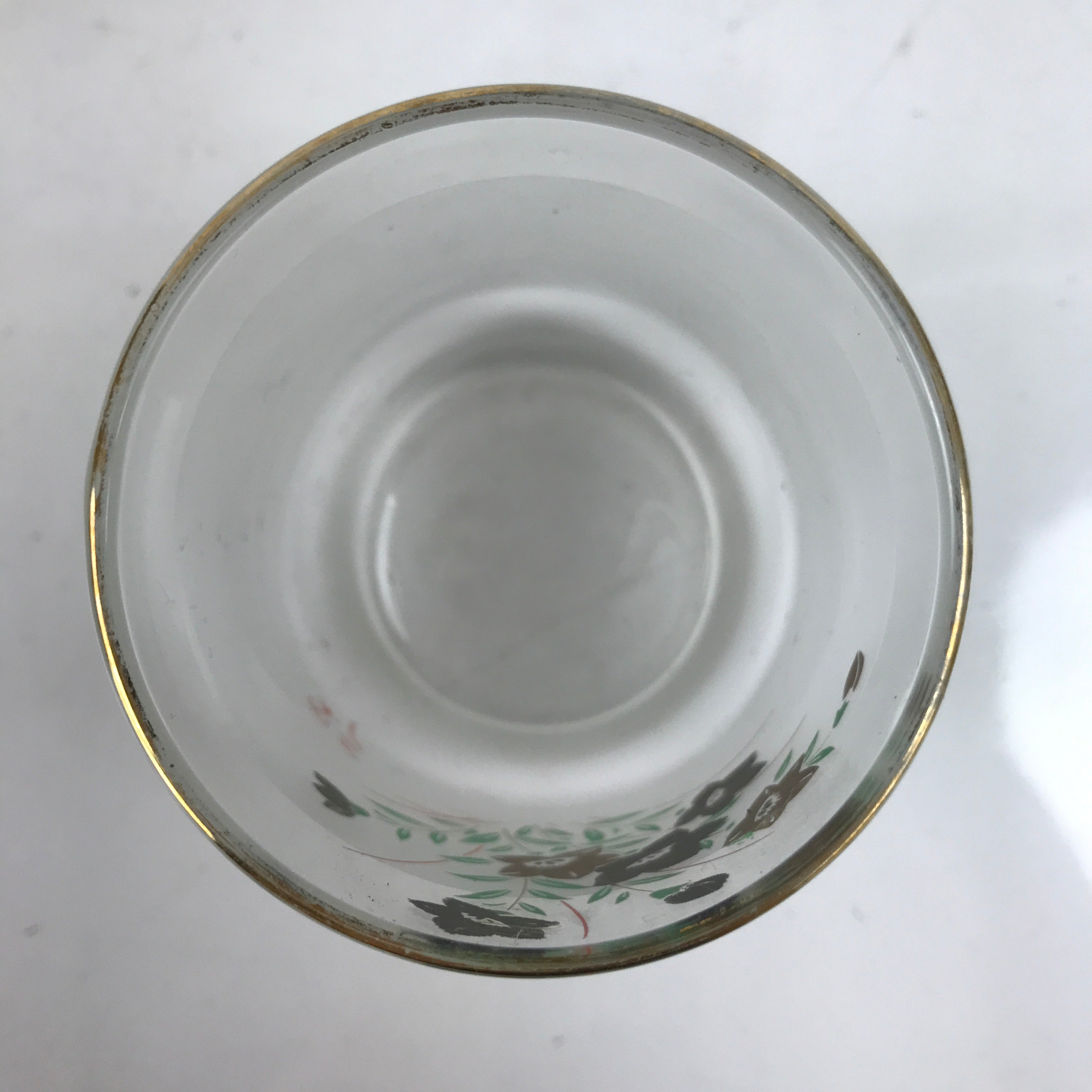 Japanese Frosted Glass Teacup Vtg Black Gold Asagao Flower Yunomi TC446