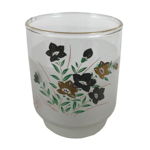 Japanese Frosted Glass Teacup Vtg Black Gold Asagao Flower Yunomi TC446