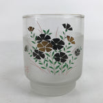 Japanese Frosted Glass Teacup Vtg Black Gold Nadeshiko Flower Yunomi TC445