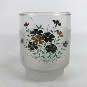 Japanese Frosted Glass Teacup Vtg Black Gold Nadeshiko Flower Yunomi TC445