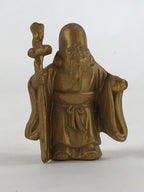 Japanese Fukurokuju God Figurine Vtg 7 Luck God Metal Statue Gold BD931