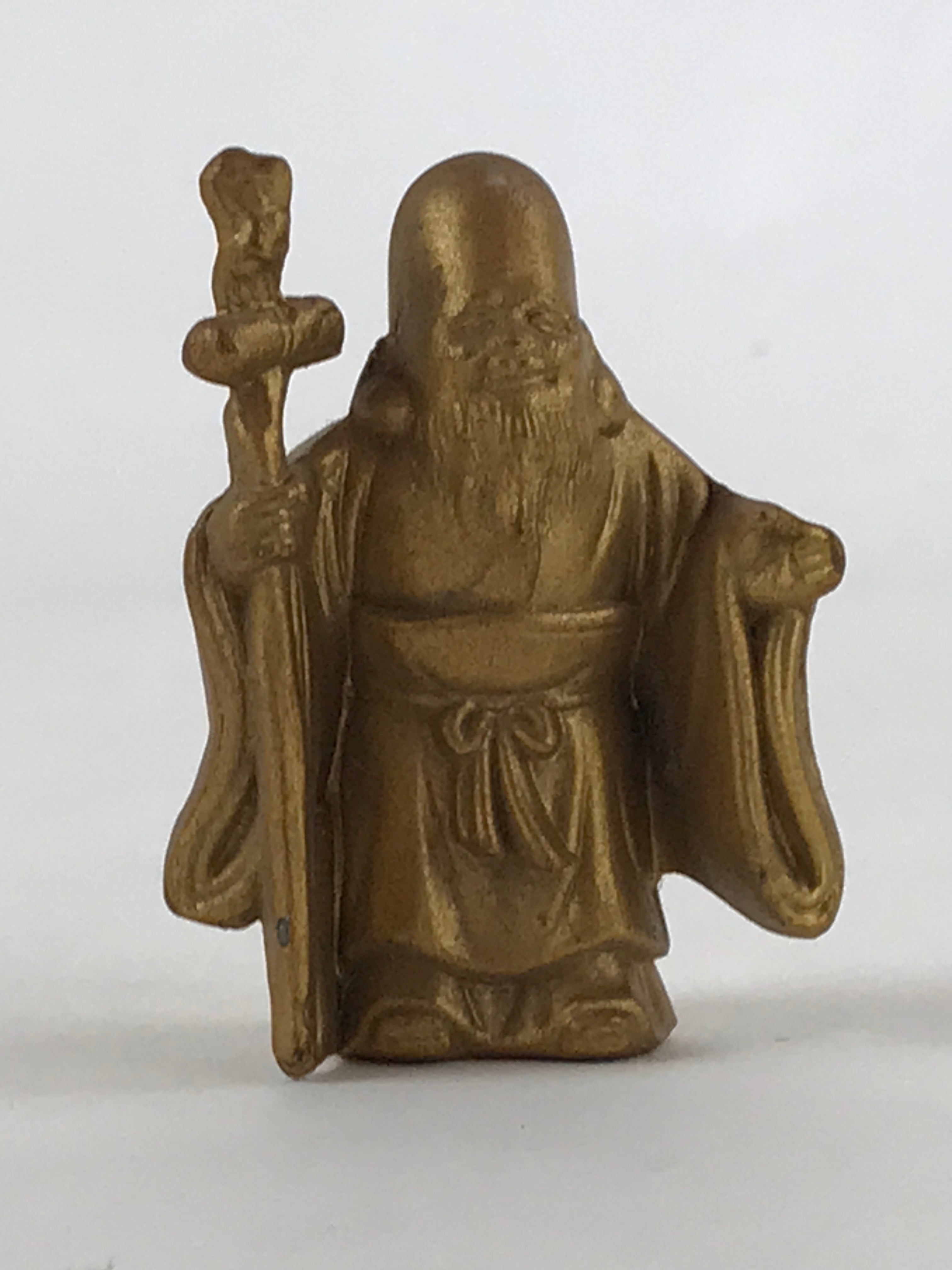 Japanese Fukurokuju God Figurine Vtg 7 Luck God Metal Statue Gold BD931