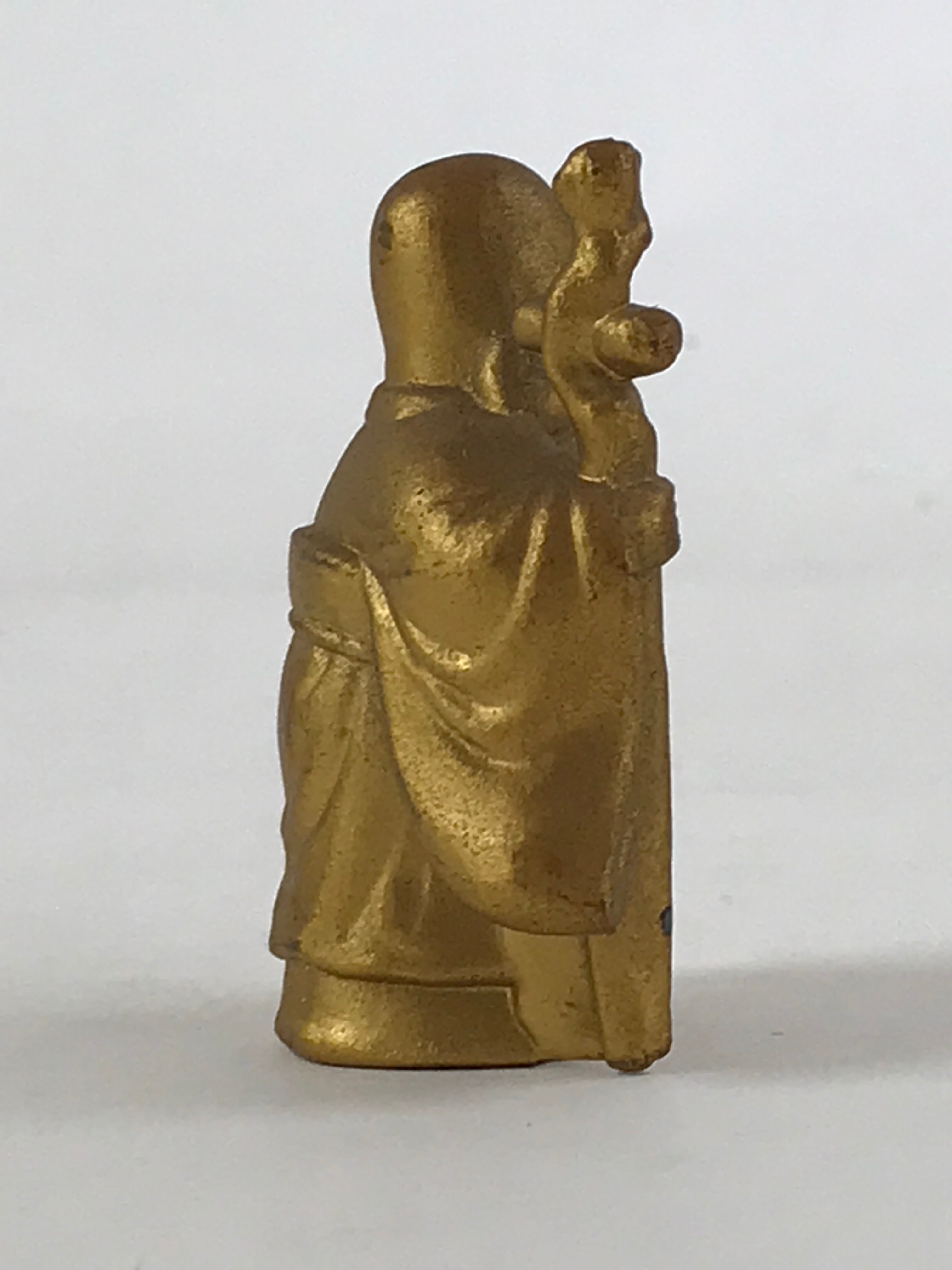 Japanese Fukurokuju God Figurine Vtg 7 Luck God Metal Statue Gold BD931