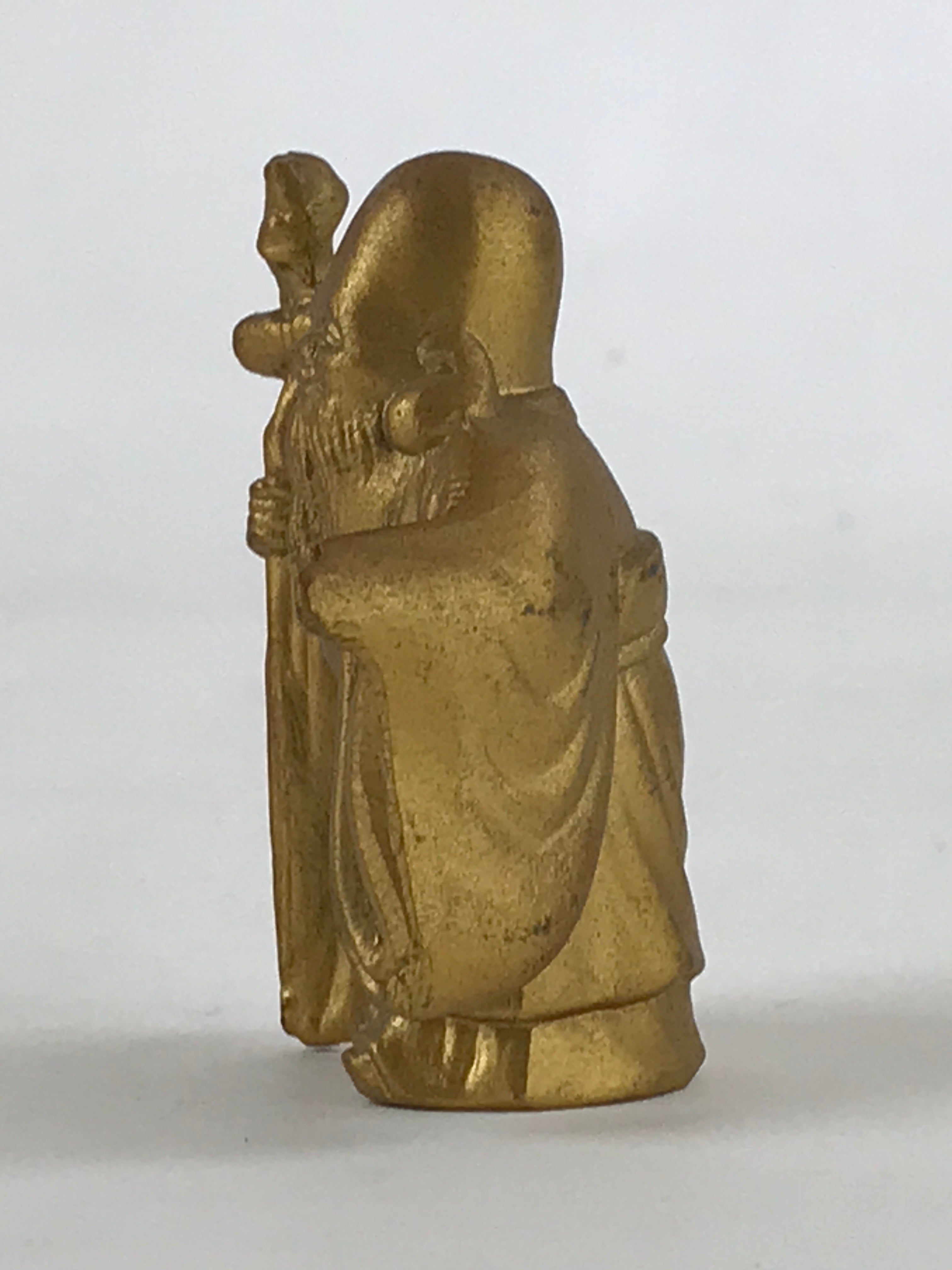 Japanese Fukurokuju God Figurine Vtg 7 Luck God Metal Statue Gold BD931