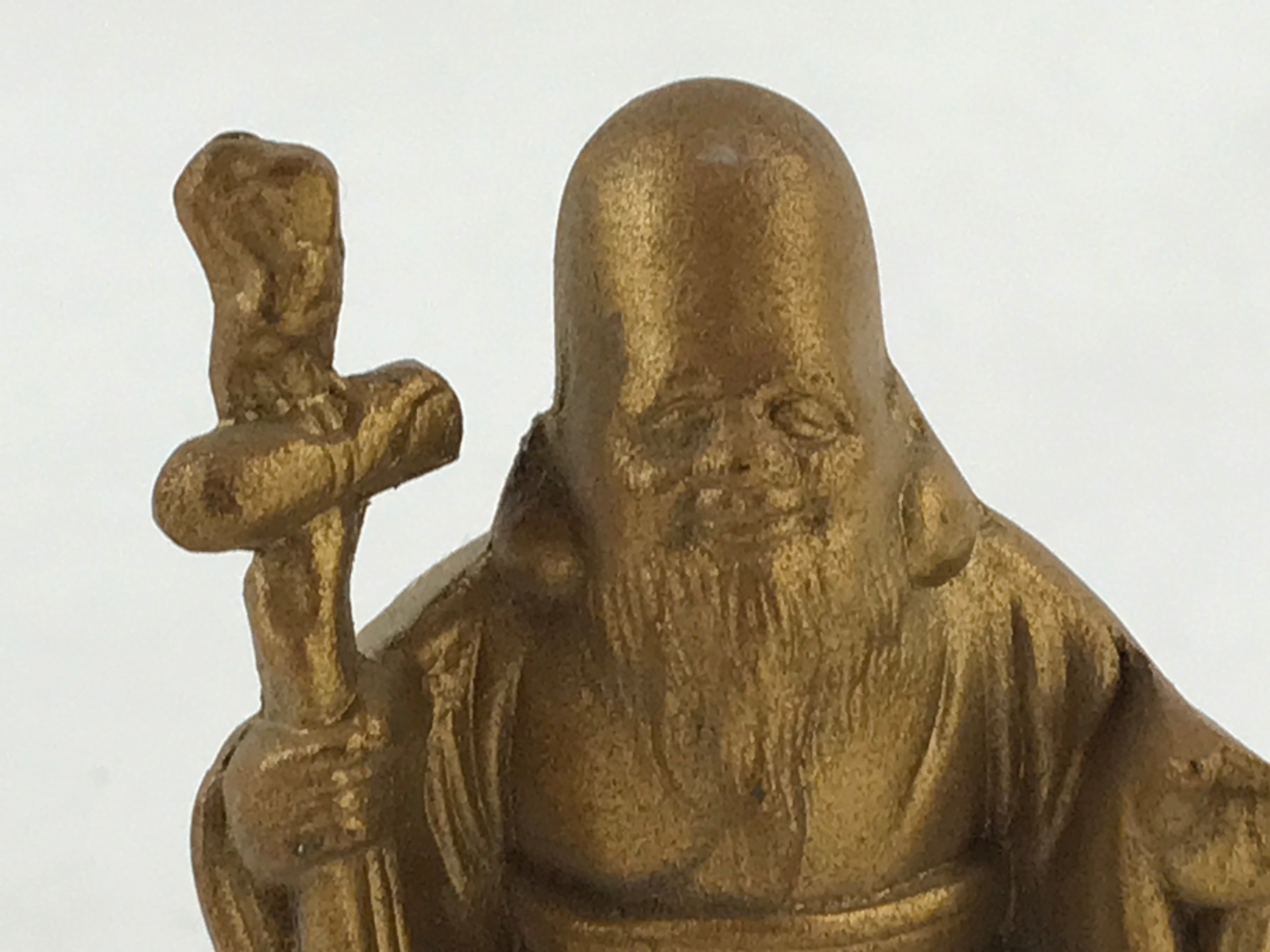 Japanese Fukurokuju God Figurine Vtg 7 Luck God Metal Statue Gold BD931