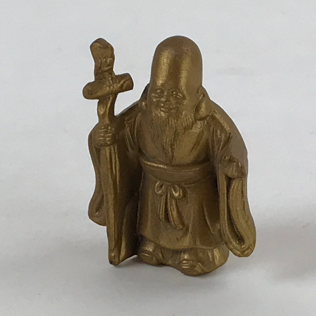 Japanese Fukurokuju God Figurine Vtg 7 Luck God Metal Statue Gold BD931